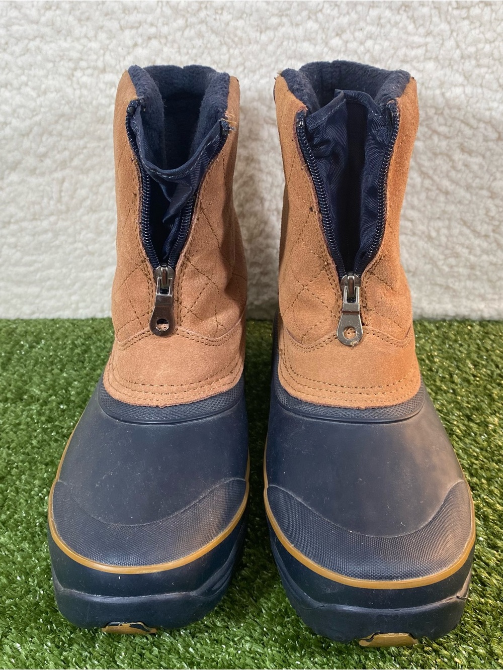 Bass Cordova Duck Boots Women's Size 9M Suede Brown Blue Winter Snow Zipper